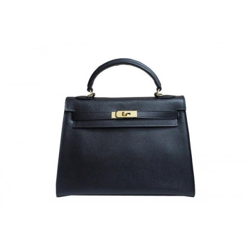 Hermes Kelly 32cm Bolso de Hombro Negro Cuero Saffiano K32 Oro