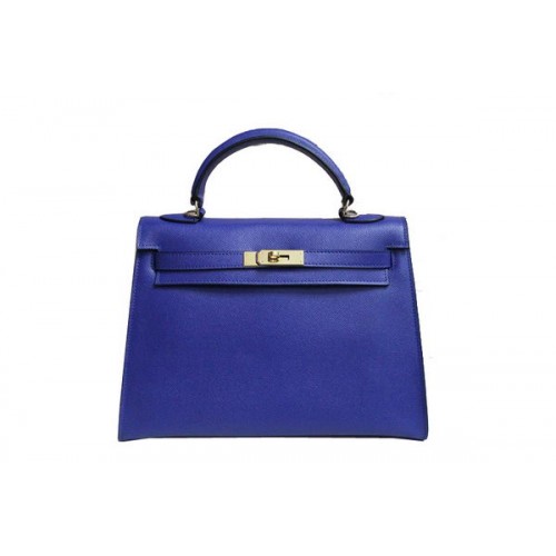 Hermes Kelly 32cm Bolso de Hombro Azul Saffiano Cuero K32 Oro