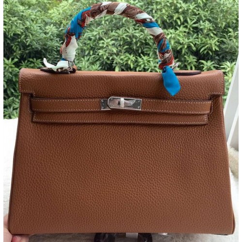 Hermes Kelly 32cm Bolso de hombro Piel de becerro marrón K32CL Plata