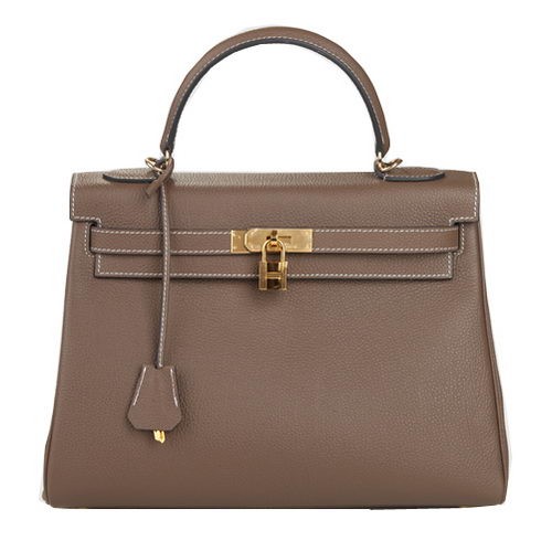 Hermes Kelly 32cm Bolso de Hombro Gris Oscuro Cuero Original K32 Oro