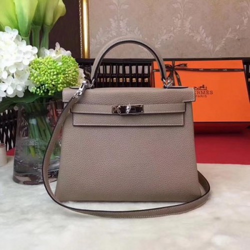 Hermes Kelly 32cm Bolso de Hombro Gris TOGO Cuero KY32 Plata