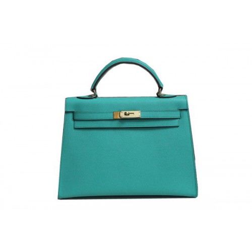 Hermes Kelly 32cm Bolso de Hombro Verde Claro Cuero Saffiano K32 Oro