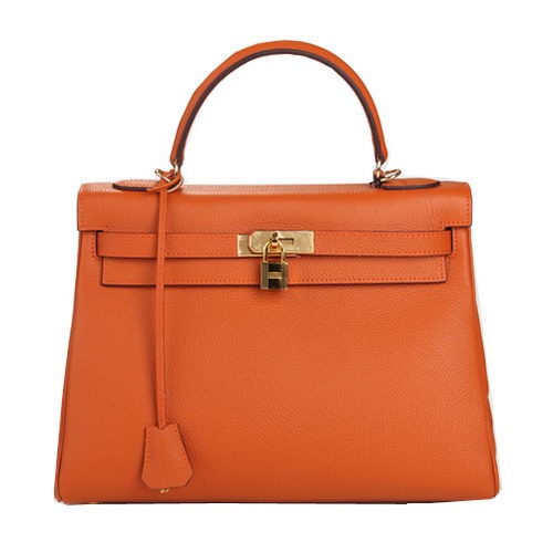 Hermes Kelly 32cm Bolso de Hombro Naranja Cuero Original K32 Oro