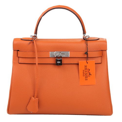 Hermes Kelly 32cm Bolso de Hombro Naranja Cuero Original K32 Plata