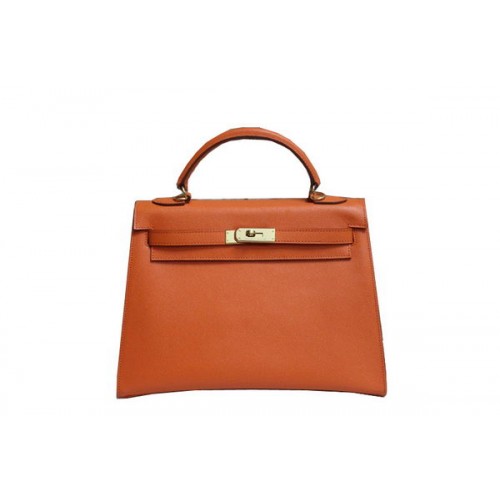 Hermes Kelly 32cm Bolso de Hombro Naranja Cuero Saffiano K32 Oro