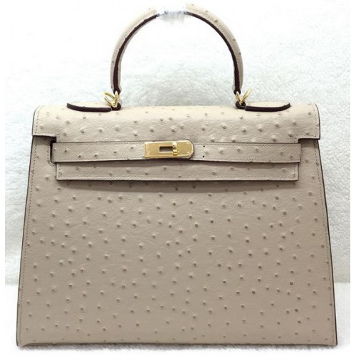 Hermes Kelly 32cm Bolso de hombro Piel de avestruz K32LI Albaricoque