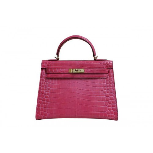 Hermes Kelly 32cm Bolso de hombro Pink Croco Charol K32 Gold