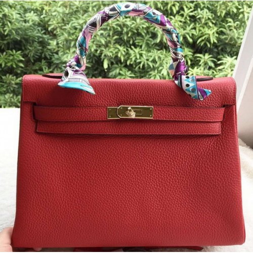 Hermes Kelly 32cm Bolso de hombro Piel de becerro roja K32CL Oro