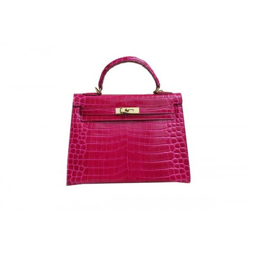 Hermes Kelly 32cm Bolso de Hombro Rose Croco Charol K32 Oro