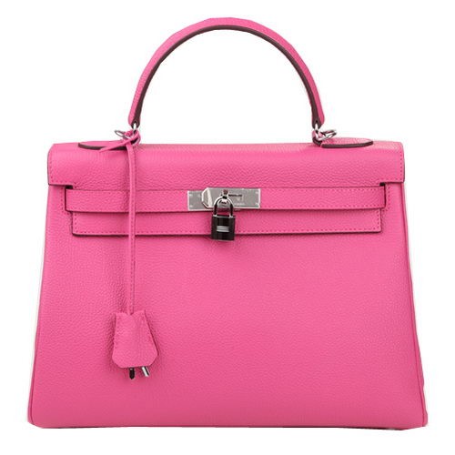 Hermes Kelly 32cm Bolso de Hombro Rosa Cuero Original K32 Plata