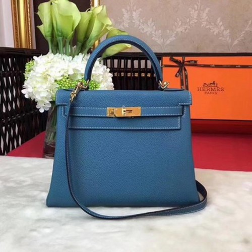 Hermes Kelly 32cm Bolso de Hombro TOGO Cuero KY32 Azul