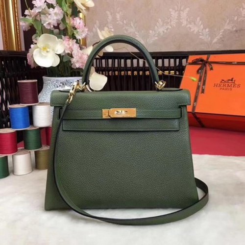 Hermes Kelly 32cm Bolso de Hombro TOGO Cuero KY32 Verde