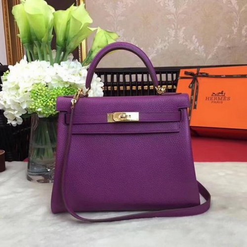 Hermes Kelly 32cm Bolso de Hombro TOGO Cuero KY32 Púrpura