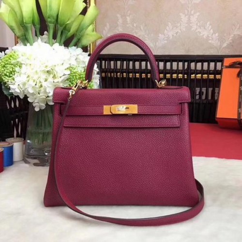 Hermes Kelly 32cm Bolso de Hombro TOGO Cuero KY32 Vino