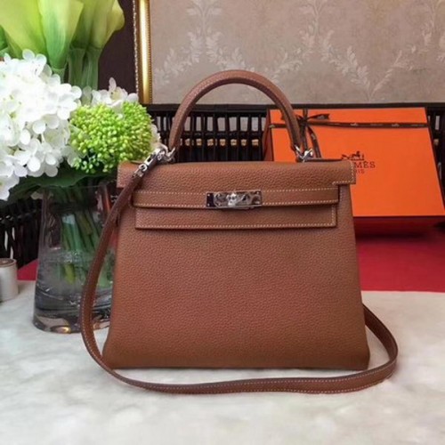 Hermes Kelly 32cm Bolso de Hombro Trigo TOGO Cuero KY32 Plata