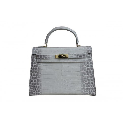 Hermes Kelly 32cm Bolso de Hombro Blanco Croco Cuero K32 Oro