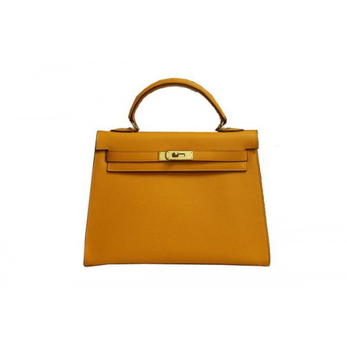 Hermes Kelly 32cm Bolso de Hombro Amarillo Saffiano Cuero K32 Oro