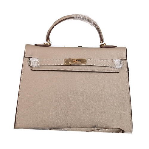 Hermes Kelly 32cm Bolsas de Hombro Cuero Granulado Gris