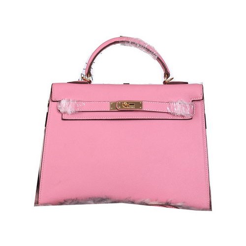 Hermes Kelly 32cm Bolsos de Hombro Granulado Cuero Rosa
