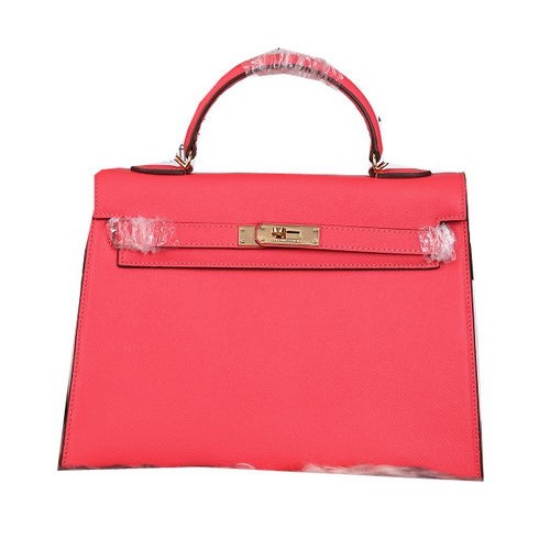 Hermes Kelly 32cm Bolsas de Hombro Cuero Granulado Rojo