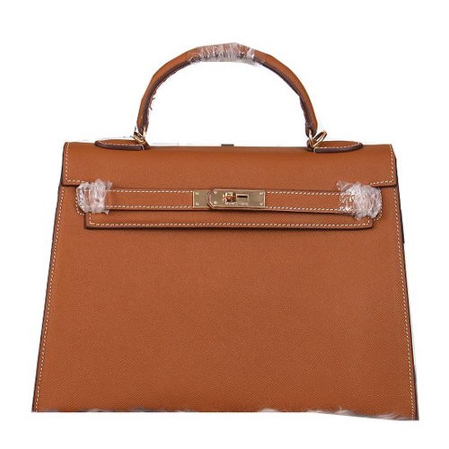 Hermes Kelly 32cm Bolsos de Hombro Granulado Cuero Trigo