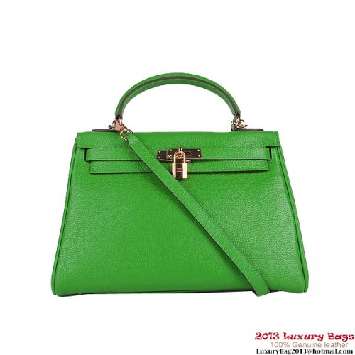 Hermes Kelly 32cm Bolsos de Hombro Verde Clemencia Cuero Oro