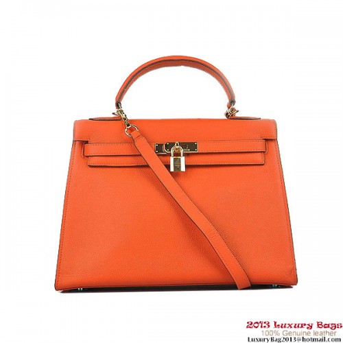 Hermes Kelly 32cm Bolsas de Hombro H6108 Naranja Cuero Oro