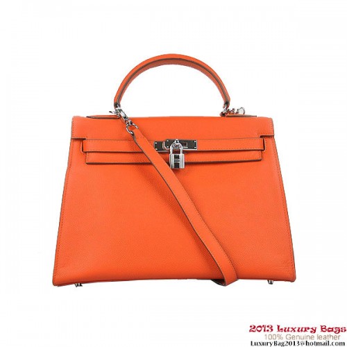 Hermes Kelly 32cm Bolsas de Hombro H6108 Naranja Cuero Plata