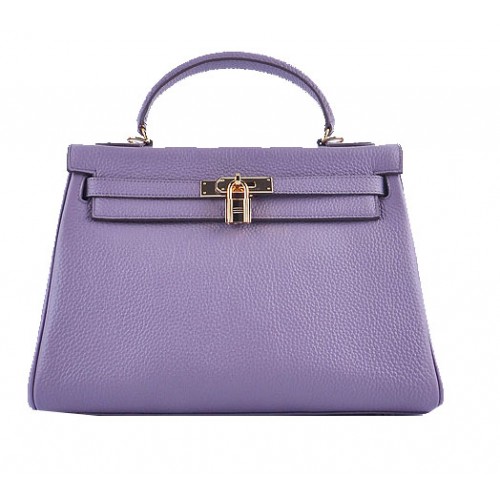 Hermes Kelly 32cm Bolsos de Hombro Lavanda Granulado Cuero Oro