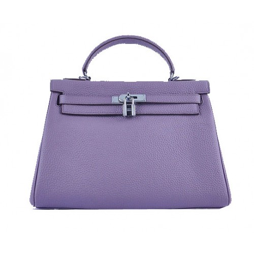 Hermes Kelly 32cm Bolsos de Hombro Lavanda Granulado Cuero Plata