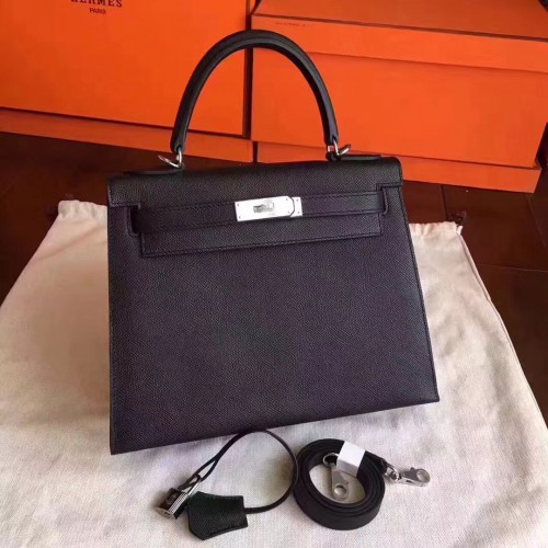 Hermes Kelly 32cm Bolsos de hombro Original espom cuero negro