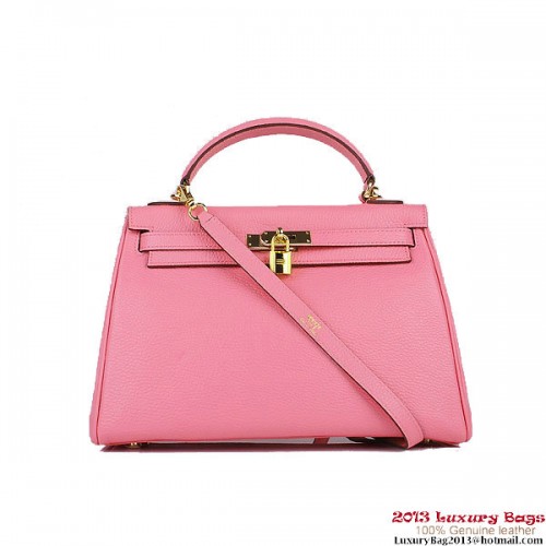 Hermes Kelly 32cm Bolsos de Hombro Rosa Clemencia Cuero Oro