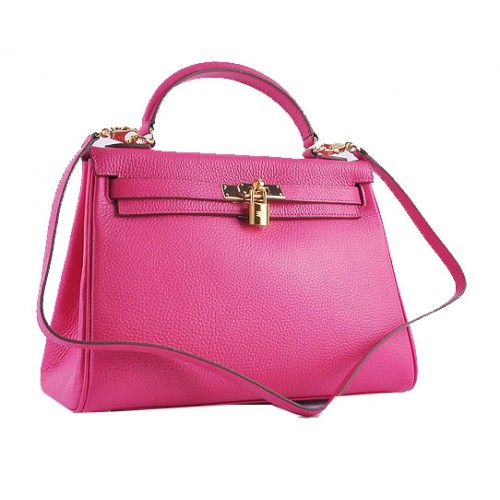Hermes Kelly 32cm Bolsos de Hombro Rosy Granulado Cuero Oro