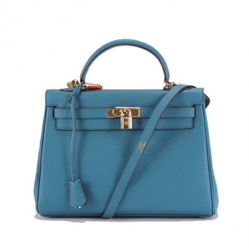 Hermes Kelly 32cm Togo Bolsos de cuero 6018 Azul Dorado