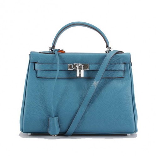 Hermes Kelly 32cm Togo Bolsos de cuero 6018 Azul Plata