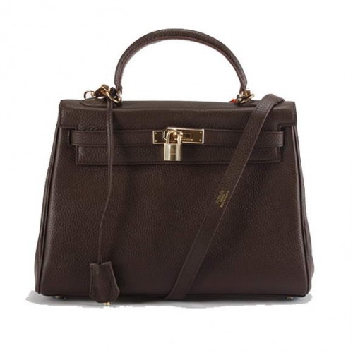Hermes Kelly 32cm Togo Bolsos de cuero 6018 Café oscuro dorado