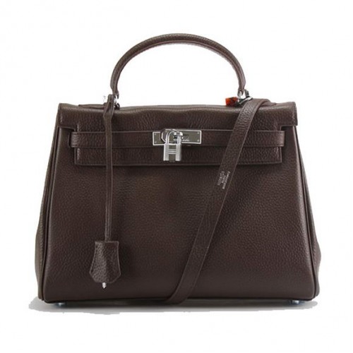 Hermes Kelly 32cm Togo Bolsos de cuero 6018 Dark Coffee Silver