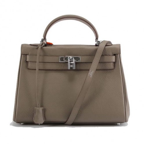 Hermes Kelly 32cm Togo Bolsos de cuero 6018 Gris oscuro Plata