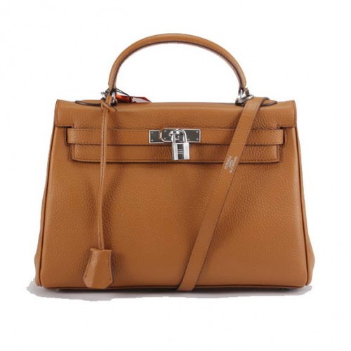 Hermes Kelly 32cm Togo Bolsos de cuero 6018 Light Coffee Silver