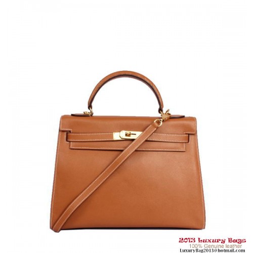 Hermes Kelly 32cm Top Handle Bag Camel Togo Leather Gold