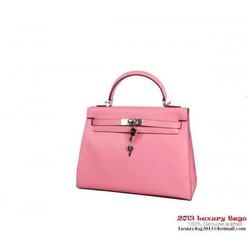 Hermes Kelly 32cm Top Handle Bag Pink Togo Leather Silver