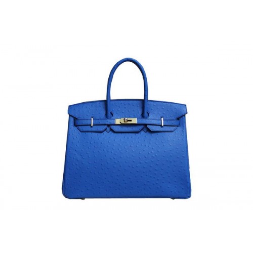 Hermes Kelly 35cm Top Handle Bag Azul Avestruz Cuero Oro