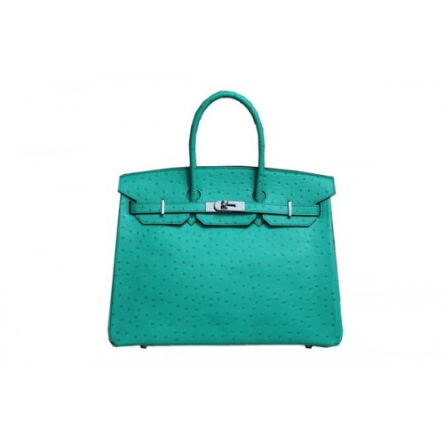 Hermes Kelly 35cm Top Handle Bag Verde Avestruz Cuero Plata