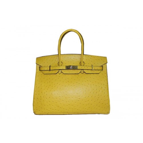 Hermes Kelly 35cm Top Handle Bag Limón Avestruz Cuero Oro