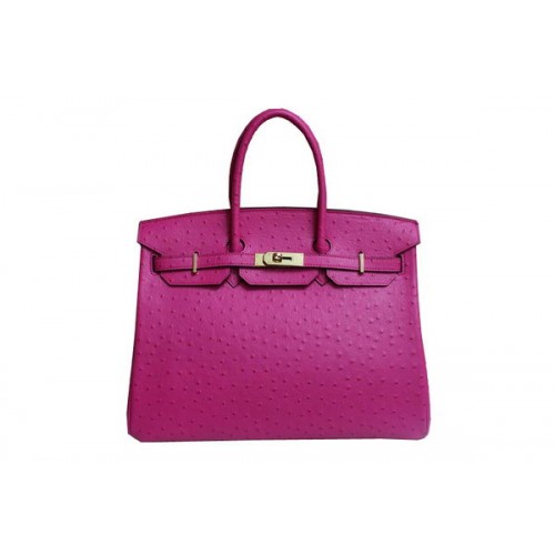 Hermes Kelly 35cm Top Handle Bag Peach Ostrich Leather Gold