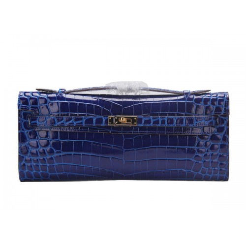 Hermes Kelly Clutch Bag Croco Leather K1002 Azul