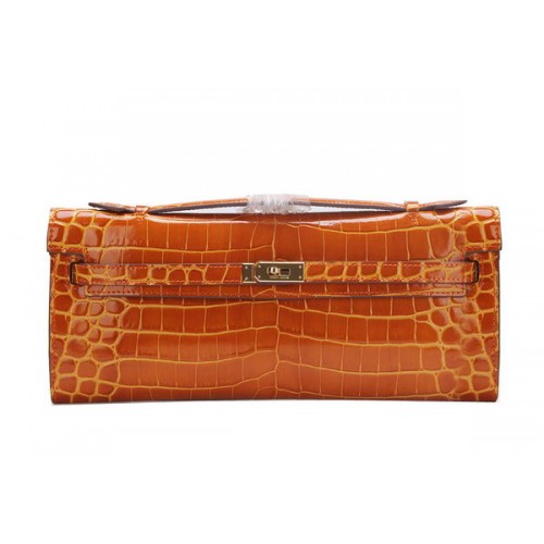 Hermes Kelly Clutch Bag Croco Cuero K1002 Marrón