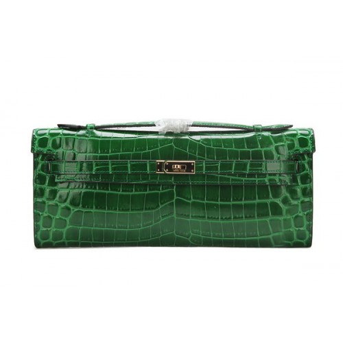 Hermes Kelly Clutch Bag Croco Leather K1002 Verde