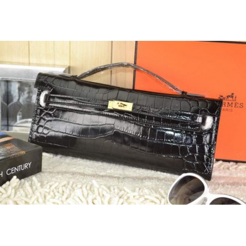 Hermes Kelly embrague bolsa de cuero de cocodrilo K31 negro