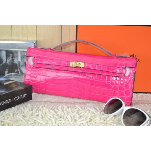 Hermes Kelly Clutch Bag Croco Cuero K31 Rosa